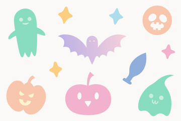 Watercolor Halloween Icons Seamless Pattern in Pastel Colors