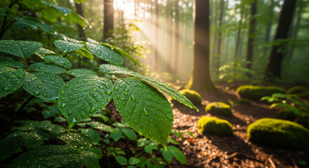 water droplets on green leaves