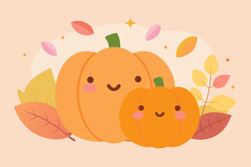 Pastel Autumn Pumpkins Watercolor Background Art