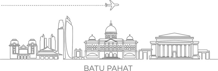 Obraz premium Batu Pahat Skyline with Airplane Icon