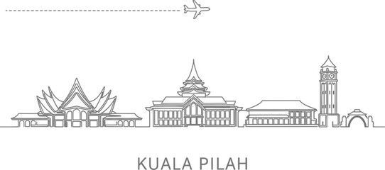 Fototapeta premium Kuala Pilah Skyline with Airplane and Flight Path