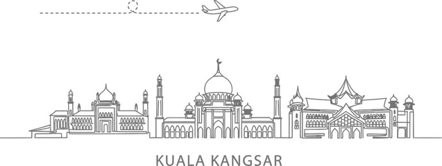 Fototapeta premium Kuala Kangsar Skyline with Airplane and Travel Concept