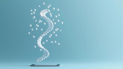 Obraz premium Digital DNA strand floating above modern tablet in clinical environment