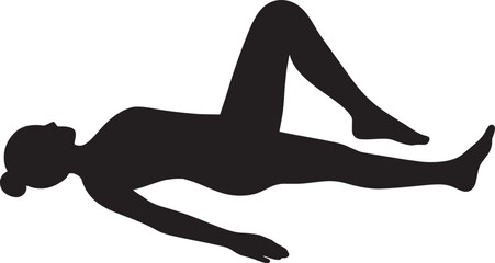 Fototapeta premium Reclined Spinal Twist Yoga Silhouette | Black Vector Yoga Illustration | Professional Stock Design
