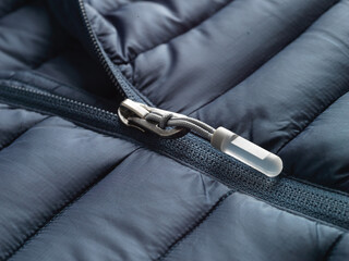 Close up of a zipper jacket. Selective focus.