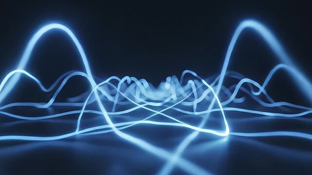 Abstract Chaotic Glowing Blue Waveforms - Scientific Energy or Signal Visualization (Seamless Loop)