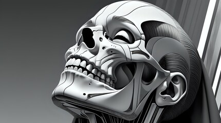 Menacing Titan: Low-Angle Graphic Illustration of a Powerful Demonic Skull
