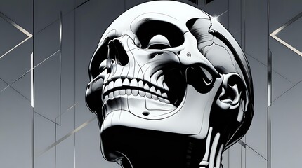 Menacing Titan: Low-Angle Graphic Illustration of a Powerful Demonic Skull