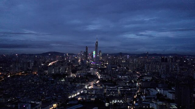 Aerial view of Changsha, China at night.