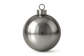 Silver metallic christmas bauble ornament on transparent background