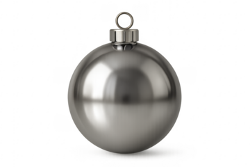 Silver metallic christmas bauble ornament on transparent background