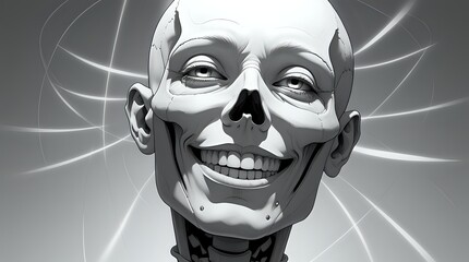 Macabre Elegance: Monochrome Portrait of a Grinning Aristocratic Ghoul
