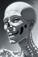 Macabre Elegance: Monochrome Portrait of a Grinning Aristocratic Ghoul