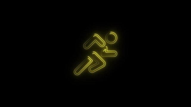 Yellow neon outline of a running person icon against a black background running icon runner silhouette