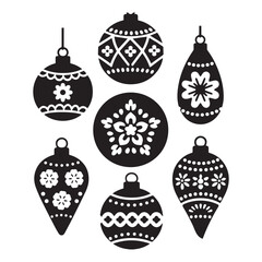 Set of Elegant Christmas Ornament Silhouettes with Floral and Geometric Patterns. 