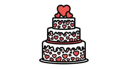 Three-Tiered Heart-Decorated Celebration Cake with Red Topping.