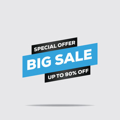 3D Blue Big Sale Banner – 90% Off, Modern Floating Design