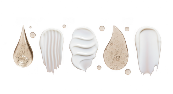 Assorted abstract shapes and textures isolated on transparent background with smooth and ridged designs