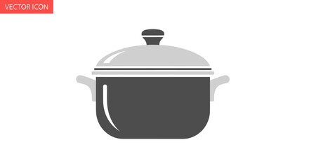 Gray Pot with Lid and Handles Kitchen Utensil Icon.