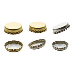 Collection of bottle caps isolated on transparent background, top and bottom view