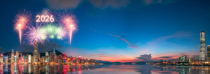 Obraz premium Creative concepts image of Hong Kong 2026 fireworks, Happy New years 2026