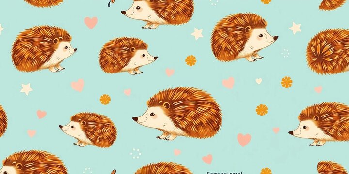 Adorable hedgehog seamless pattern, Scandinavian style, cute hand-drawn illustration, scandinavian, hedgehog