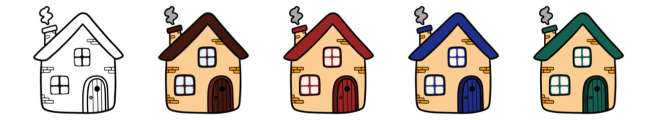 Cute cartoonish house with and without colors for coloring books in vector format