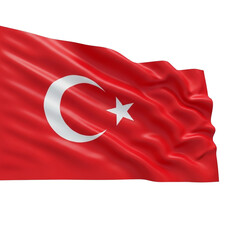 The national flag of turkey, a red flag with a white crescent moon and star, isolated on transparent background