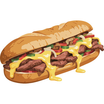 Philly Cheesesteak with Peppers Vector Illustration on Transparent Background