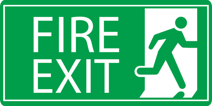 Emergency Exit Icon. Vector illustration of running man and exit door sign. Escape and evacuation symbol. Various exit sign isolated white background.Evacuation and relocation of people to safety. 