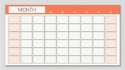 Blank monthly calendar grid with orange header and subtle shading