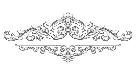 Fototapeta premium Ornate Classic Baroque Scrollwork Divider Element, Detailed Vintage Filigree Border Design, Isolated White Background