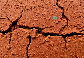 Close-up of textured brown grunge surface, showing deep crevices and faded paint,  detail,  material