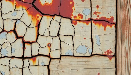 Cracked paint, rusted metal, weathered wood textures,  aged,  wall