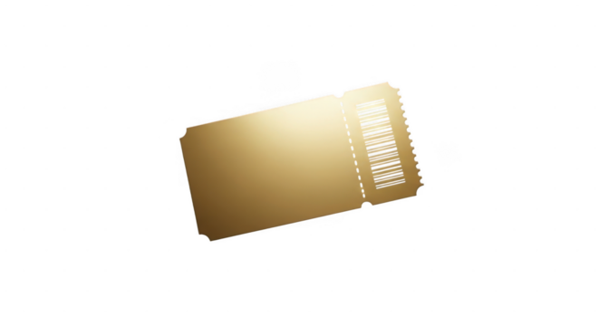 Golden ticket stub with tear effect and gradient shine, isolated on transparent background - Powered by Adobe