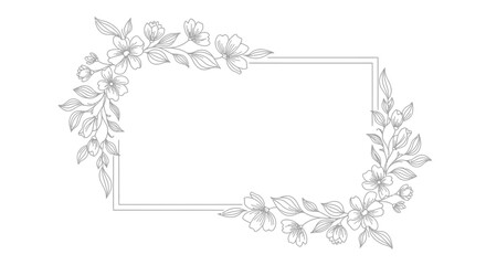 Elegant Floral Wreath Frame with Delicate Flowers and Leaves on Isolated White Background
