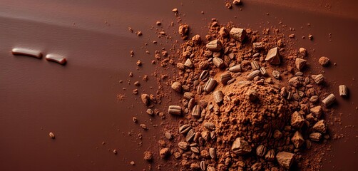Dark chocolate background texture with cocoa powder, rich brown hues, cocoa, dark