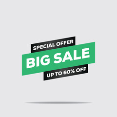 Big Sale Banner – 60% Off, Green & White, 3D Minimalist Design