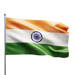 The national flag of india, the tiranga, waving proudly on a flagpole, isolated on transparent background