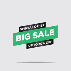 Big Sale Banner – 70% Off, Green & Black, 3D Text, Minimalist Design