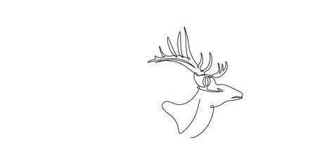 Deer head or reindeer in continuous one line drawing. Single line art illustration of deer head animal. Editable vector.