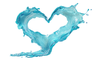 Heart-shaped, flowing, turquoise water splash