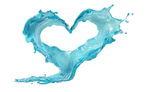 Heart-shaped, flowing, turquoise water splash - Powered by Adobe