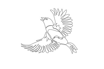 Flying sparrow bird in continuous one line drawing. Single line art illustration of cute sparrow bird. Editable vector.