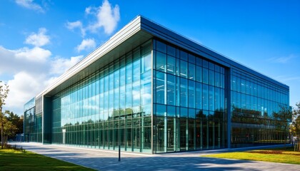 Obraz premium Modern glass office building on a sunny day