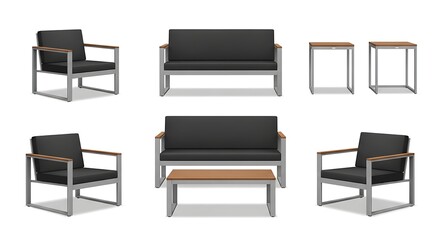 Modern outdoor furniture set isolated on white background