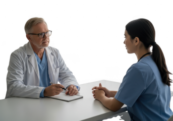 Doctor and nurse in professional consultation isolated on transparent background