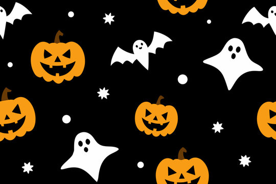 Seamless Halloween Pattern with Pumpkins Bats and Ghosts