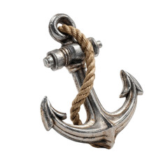 Heavy metallic anchor with rope detailed nautical maritime object isolated studio shot
