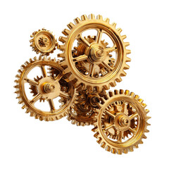 Intricate golden gears in motion mechanical clockwork symbolizing progress and ingenuity